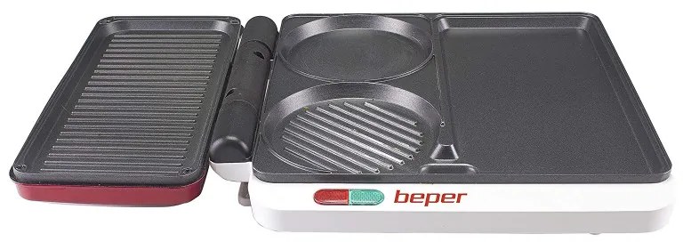 Gratar electric multifunctional Beper P101CUD500 4в1, 1000 W, 4 zone de gatit, Acoperire antiaderenta, Rosu