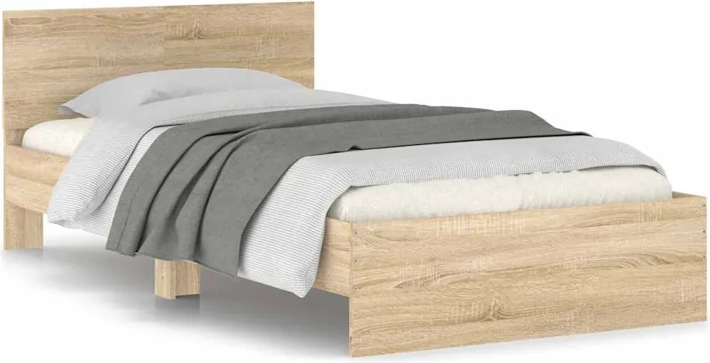 vidaXL Cadru de pat fără saltea, cu tăblie, stejar sonoma, 100x200 cm
