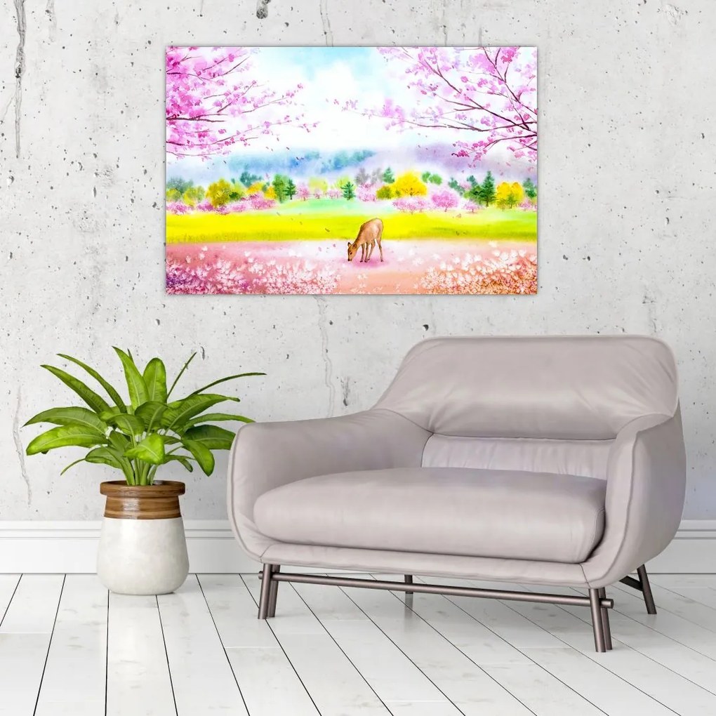 Tablou - Căprioară pictată, acuarelă (90x60 cm)