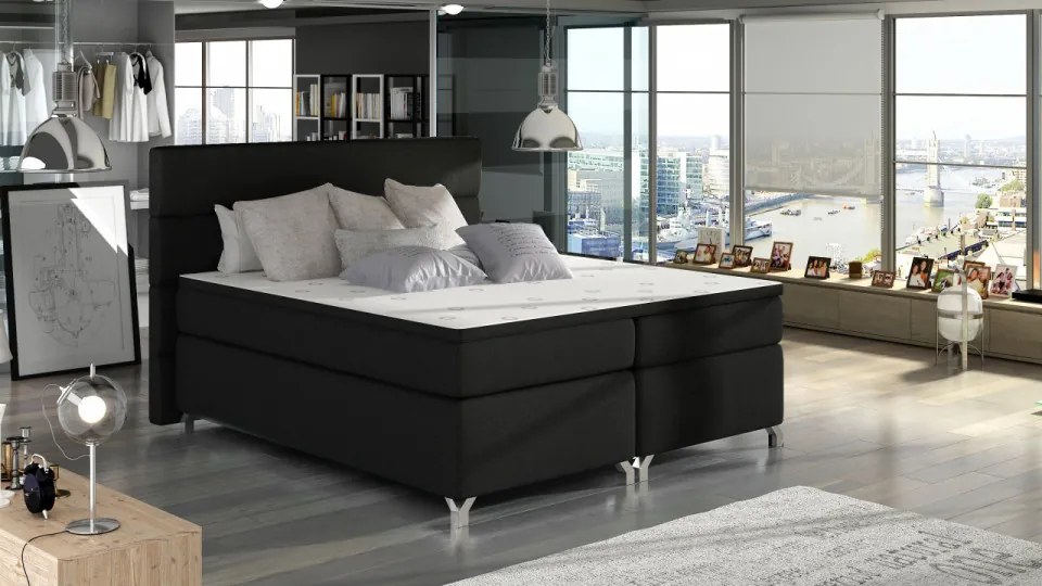 Pat tapitat boxspring, cu spatiu pentru depozitare, 160X200 cm, Amadeo 1, Eltap (Culoare: Gri inchis piele)