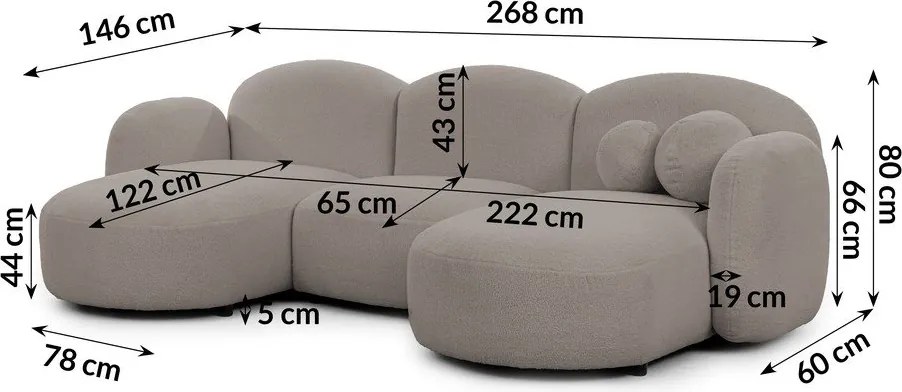 Colțar gri cu tapițerie din țesătură bouclé (în formă de "U") Orbit – Ropez