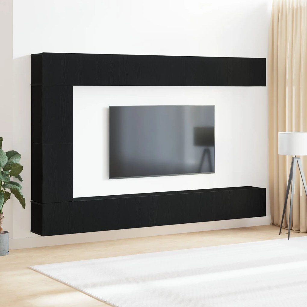 vidaXL Set comodă TV Pe perete 9 pcs Stejar negru 30.5 x 30 x 110 cm