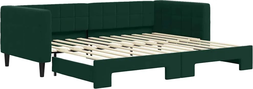 vidaXL Pat de zi cu extensie, verde închis, 90x200 cm, catifea