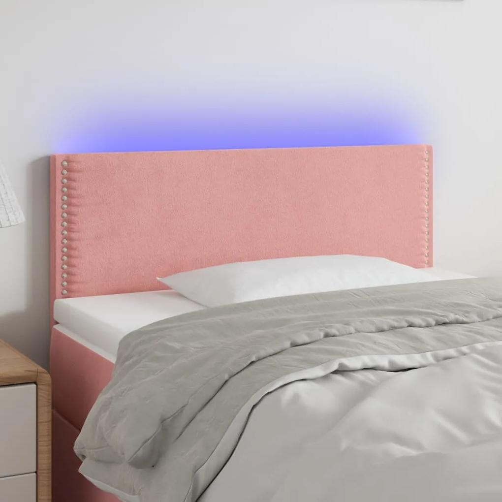 3121519 vidaXL Tăblie de pat cu LED, roz, 90x5x78/88 cm, catifea
