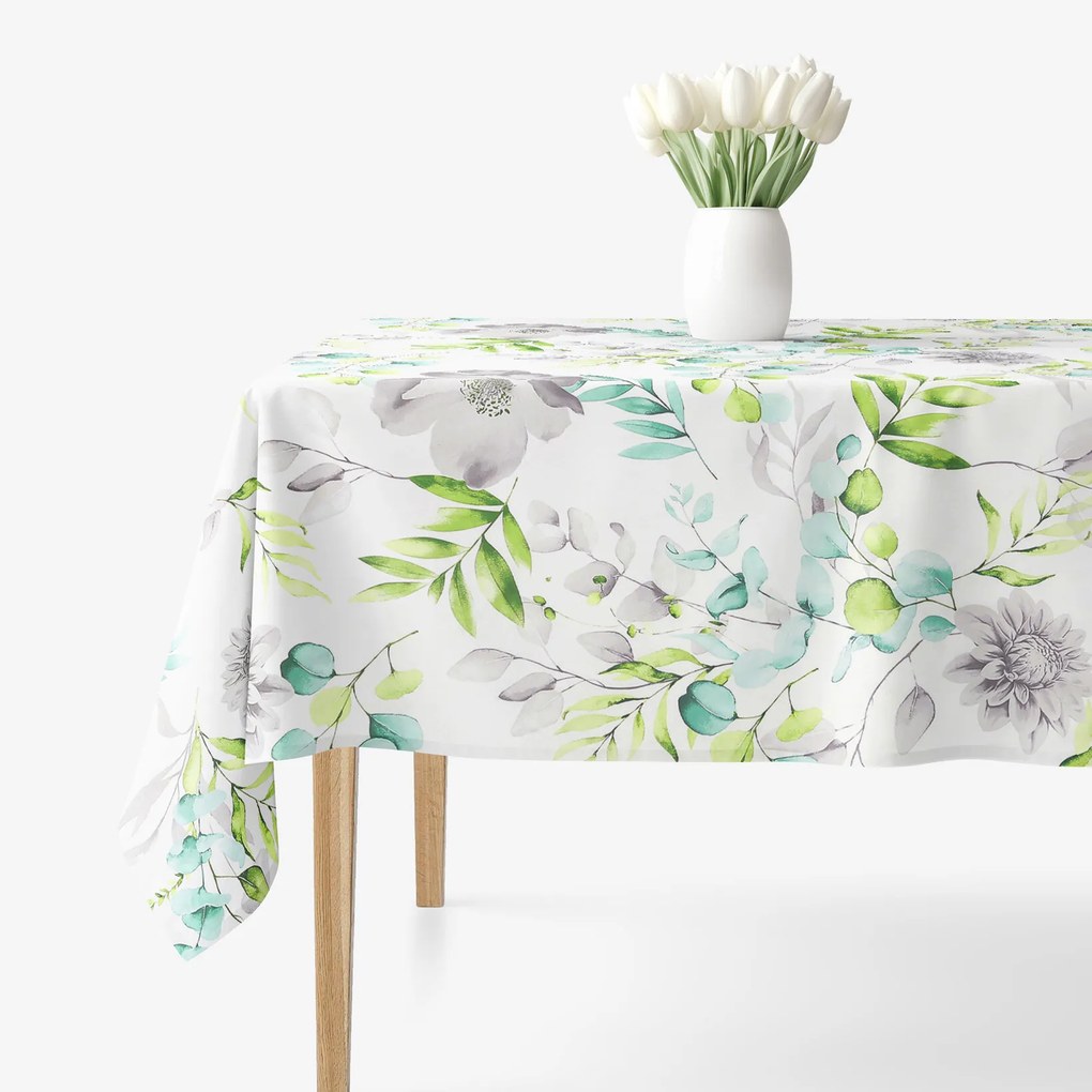 Goldea față de masă 100% bumbac deluxe - eucalipt cu flori 100 x 140 cm