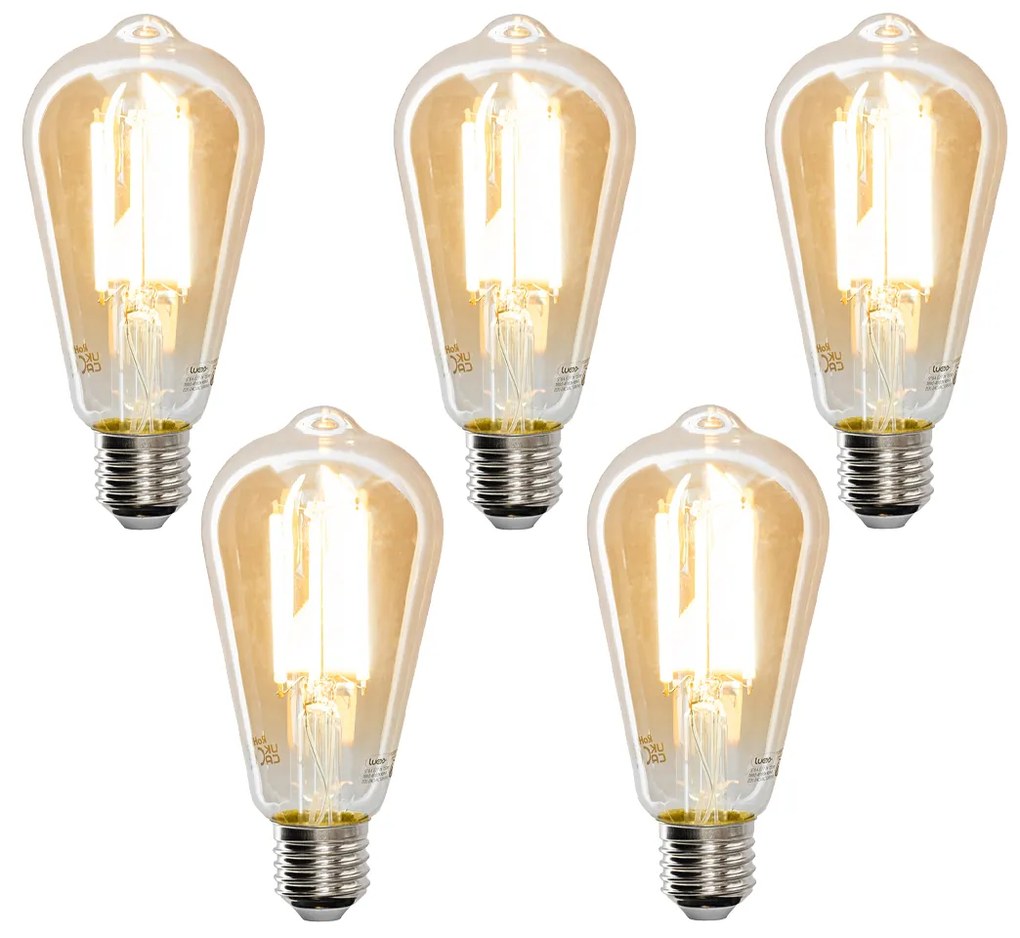 Set 5 becuri Lampă LED Smart E27 reglabilă în Kelvin ST64 goldline 7W 700 lm 1800-4000K