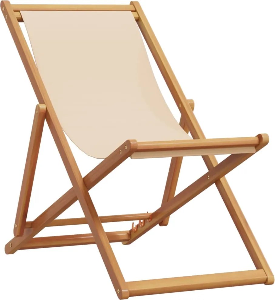 vidaXL Scaun de plajă pliabile, bej, lemn masiv eucalipt și țesătură