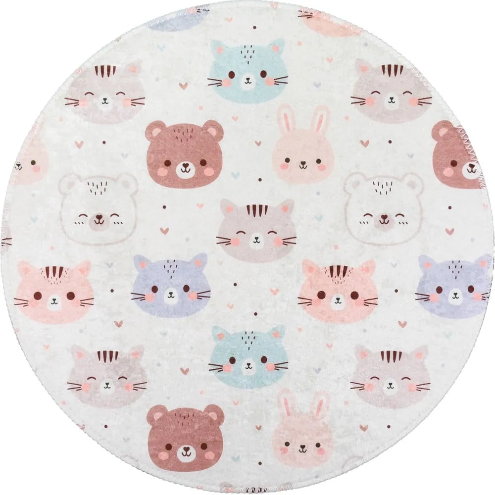 Covor pentru copii fildeș lavabil ø120 cm Cute Animals – Vitaus