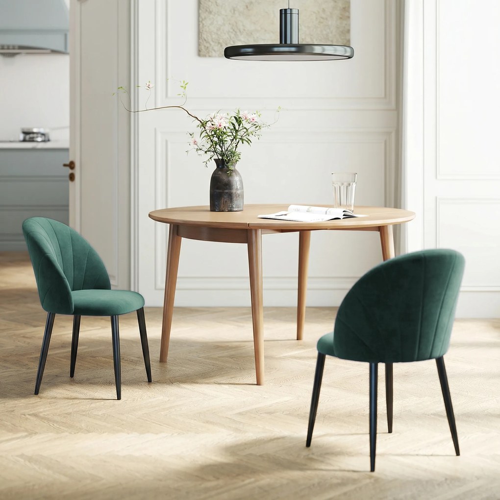 HOMCOM Set de 2 Scaune de Sufragerie din Catifea, Scaune Bucătărie cu Spătar Curbat în Formă de Scoică, Picioare din Metal, Stil Nordic, Scaun Tapițat pentru Bucătărie, Dormitor, Cameră de Zi, Verde Închis | Aosom Romania