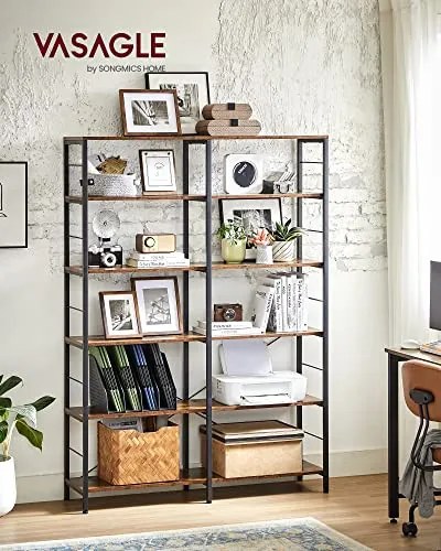 Biblioteca Living cu 5 Rafturi, PAL Melaminat / Metal, Maro, Vasagle, LLS114B01