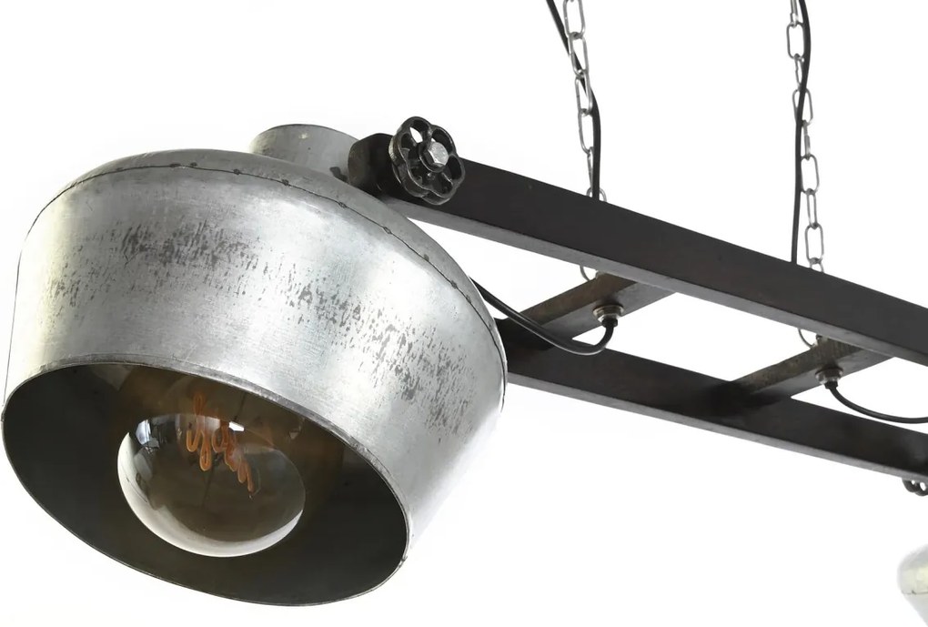 Lustră suspendată din metal și lemn de mango, gri și maro închis, cu 2 spoturi, 28 x 104 x 25 cm, „Souvigny”