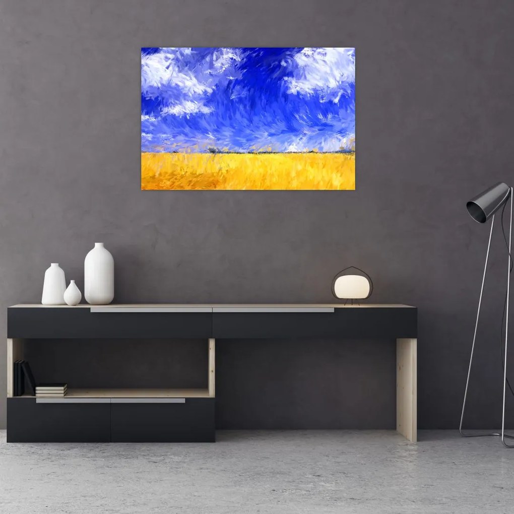 Tablou - Pictură în ulei, câmp auriu (90x60 cm)