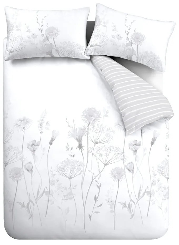 Lenjerie de pat Catherine Lansfield Meadowsweet Floral, 200 x 200 cm, alb - gri