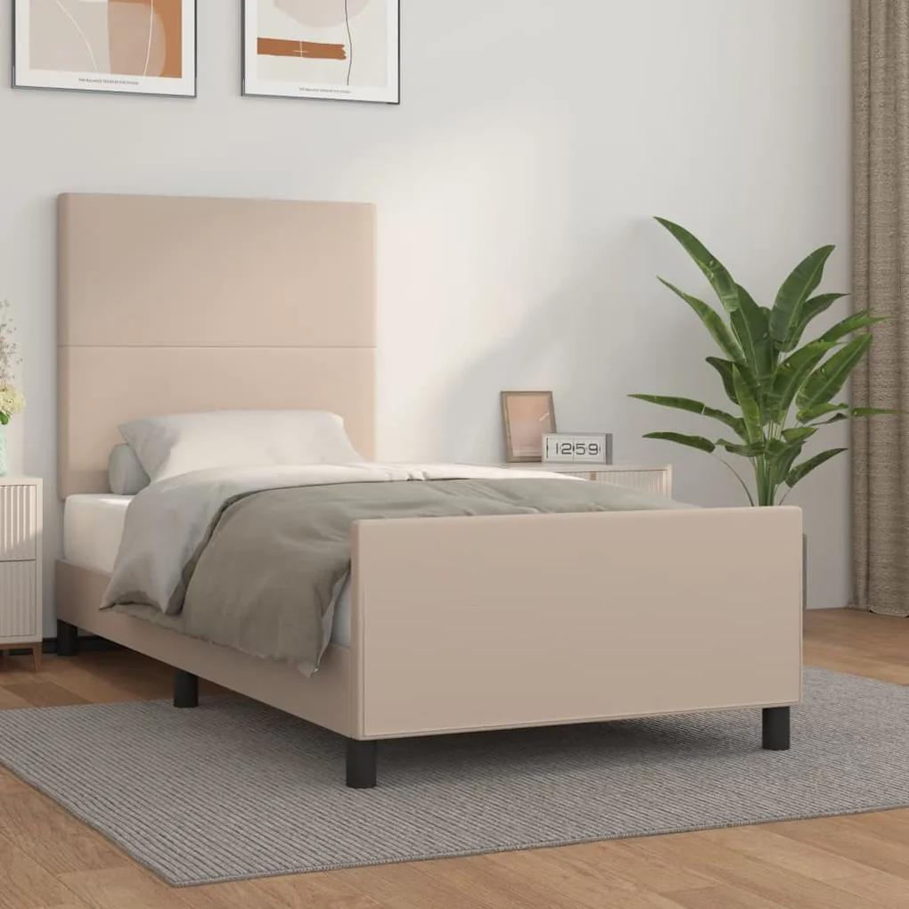 Cadru de pat cu tablie, cappuccino, 90x190 cm, piele ecologica Cappuccino, 90 x 190 cm, Design simplu