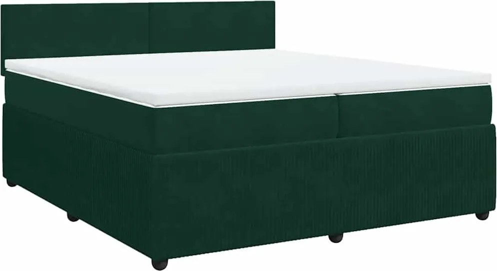 vidaXL Pat box spring cu saltea, verde închis, 200x200 cm, catifea