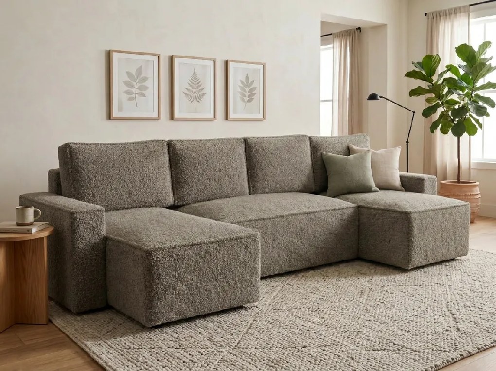 Canapea extensibila in forma de U SMART BOUCLE, gri-maro, 303x143 cm