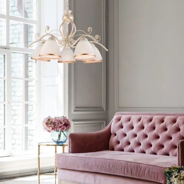 Candelabru cu lanț RETRO II, 5xE27/60W/230V, finisaj alb patinat