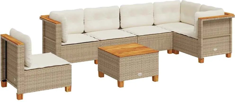 vidaXL Set canapele de grădină, 7 piese, cu perne, bej, poliratan