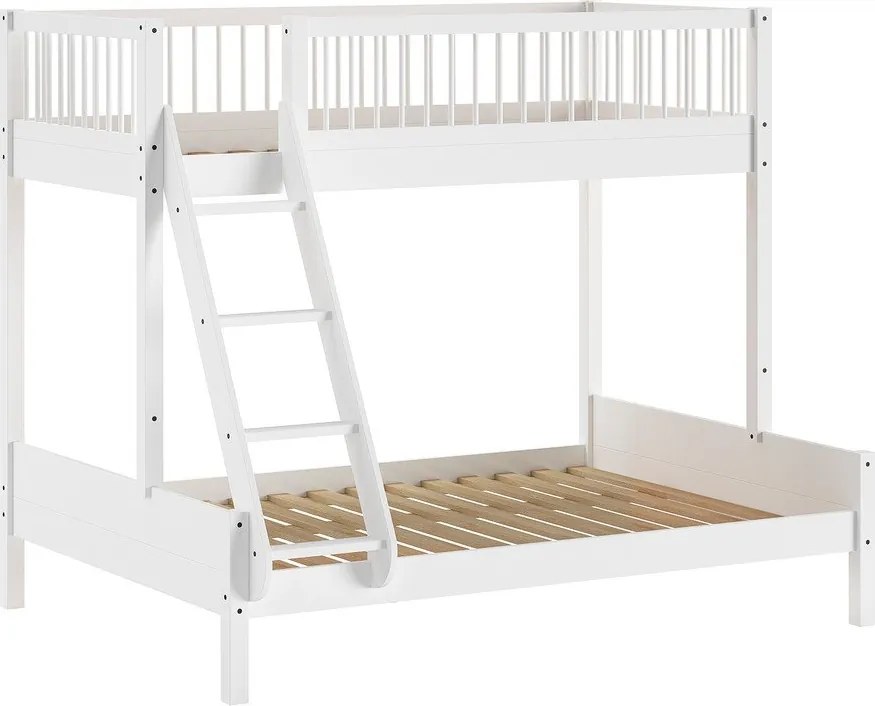 Pat pentru copii alb supraetajat din lemn de fag cu somieră 140x200/90x200 cm Forrest – Vipack