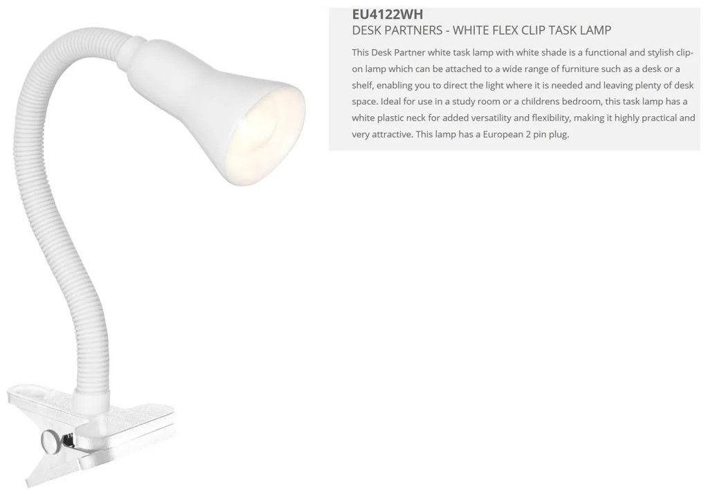 Veioza / Lampa de birou cu clema Desk Partners EU4122WH SRT