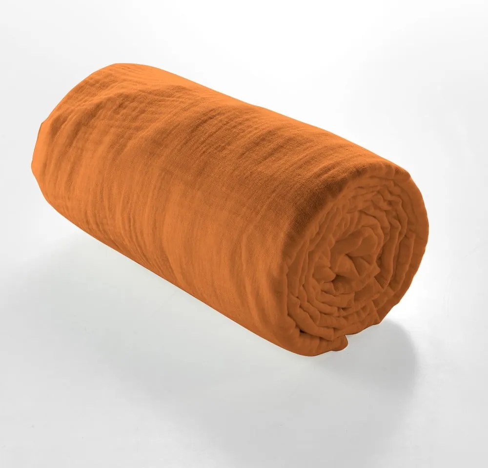 Cearceaf portocaliu/maro din muselină 160x200 cm Angelia – douceur d'intérieur