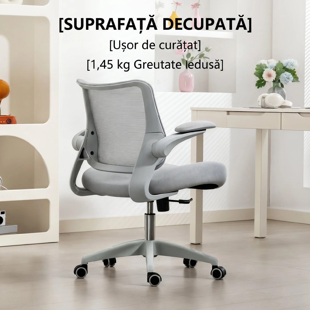 HOMCOM Scaun de birou ergonomic cu cotiere reglabile și tetieră, gri | Aosom Romania