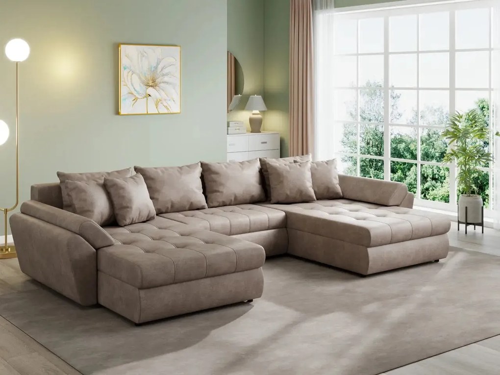 Colțar extensibil dumonde cu ladă de depozitare si sezut confortabil din spuma high-density, Loana U Tobago Silver 355x185 cm