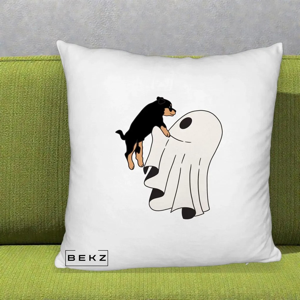 Perna Decorativa Caine Rottweiler Fantoma Halloween, 40x40 cm, Alb Pufos, Husa Detasabila, Perna Inclusa, BEKZ®