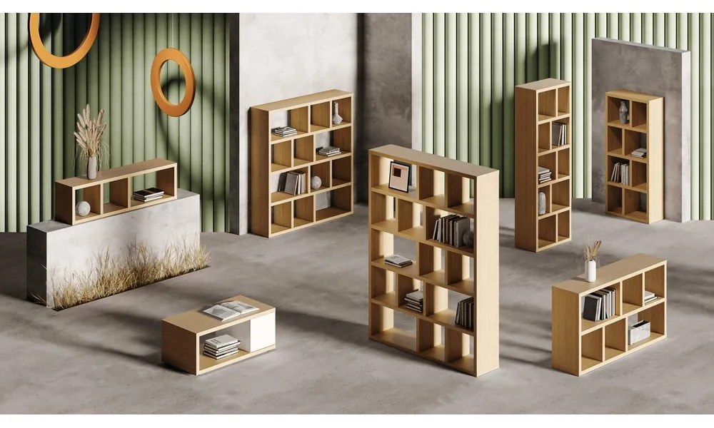 Bibliotecă maro cu aspect de lemn de stejar 150x159 cm Berlin – TemaHome