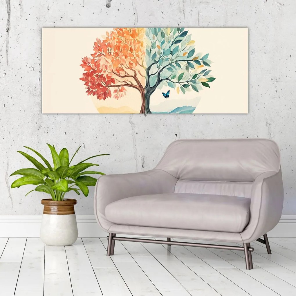 Tablou – Arbore dual cu fluture (120x50 cm)