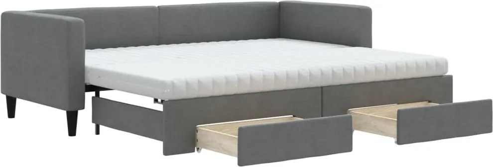 vidaXL Pat de zi cu extensie și sertare, gri închis, 80x200 cm textil