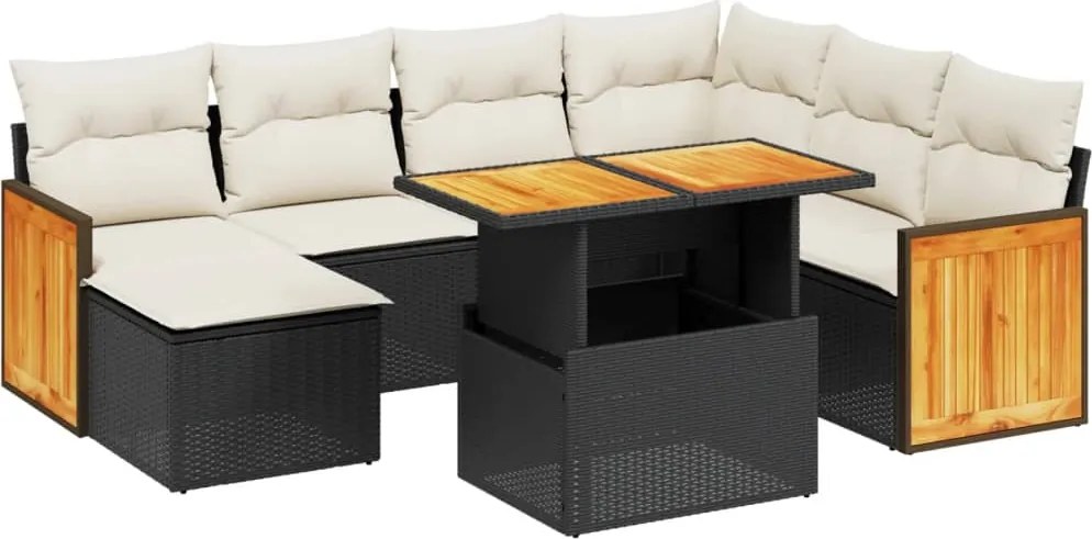 vidaXL Set mobilier de grădină cu perne, 8 piese, negru, poliratan