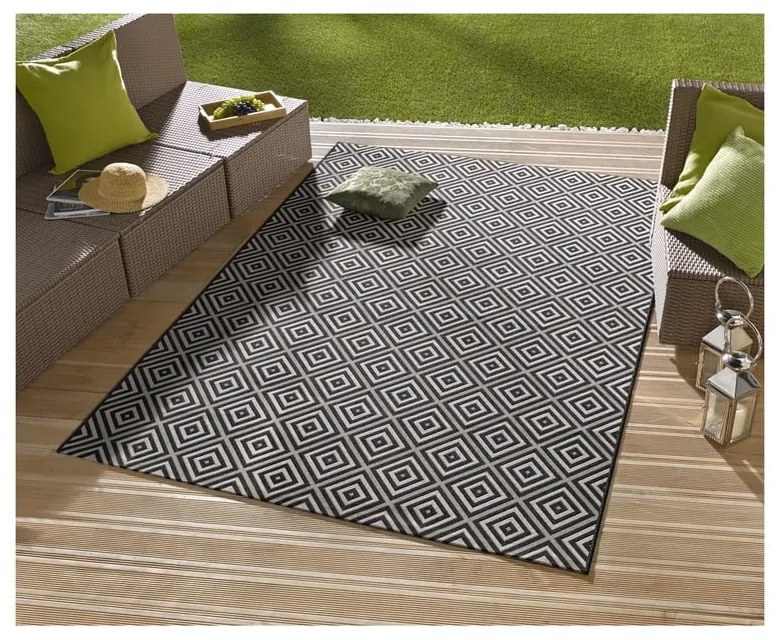 Traversă de exterior NORTHRUGS Karo, 80 x 150 cm, negru-alb