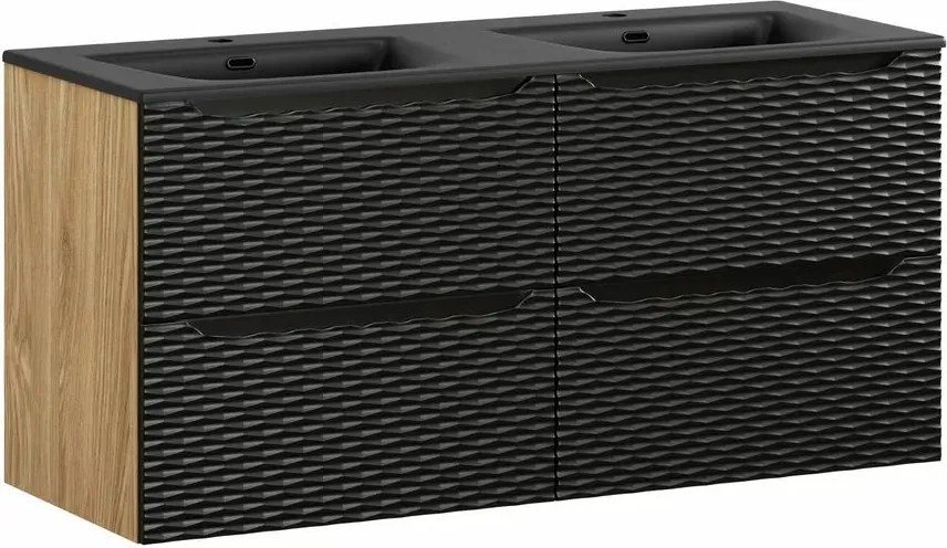 Set dulap baza suspendat 120 cm cu lavoar Comad Ocean stejar uleiat si negru mat