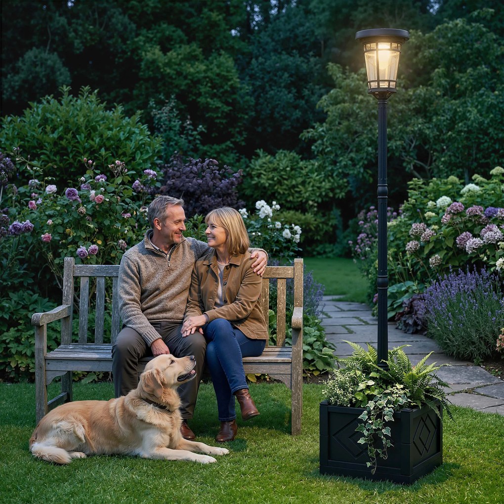 Outsunny Lanternă solară lampă de podea cu ghiveci 195cm Lampa de grădină exterioară cu 2 trepte de luminozitate comutator de control al luminii IP44 | Aosom Romania