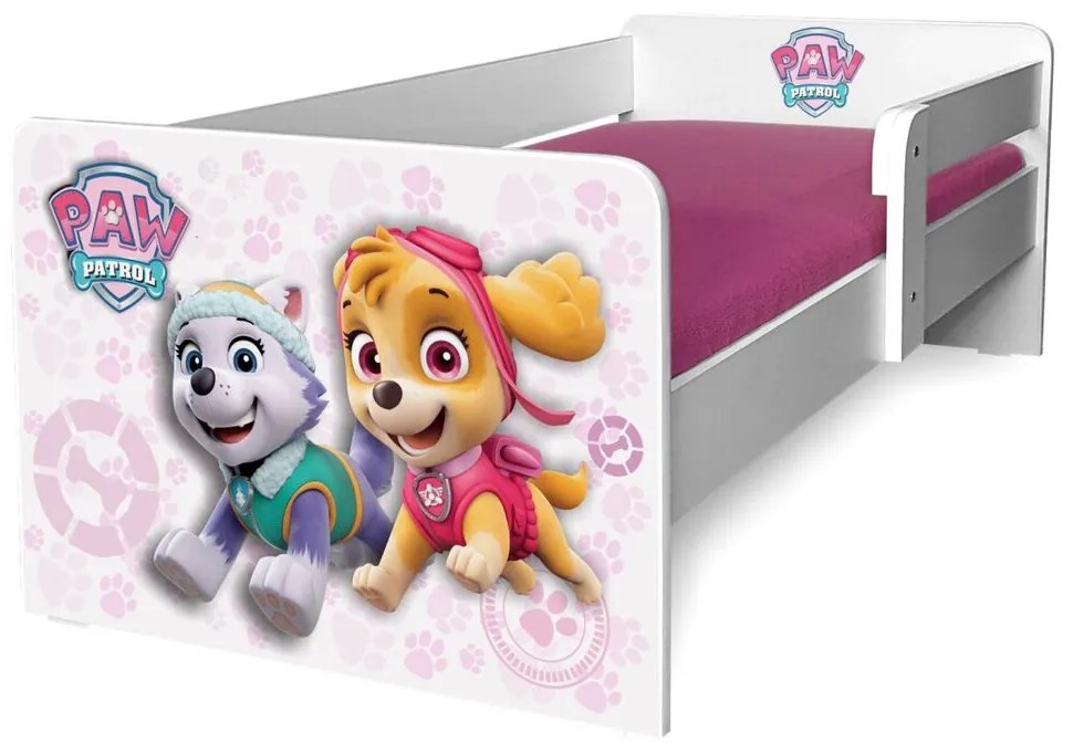 Pat copii Paw Patrol Pink P1 2-12 ani cu saltea cu lana, protectie laterala detasabila