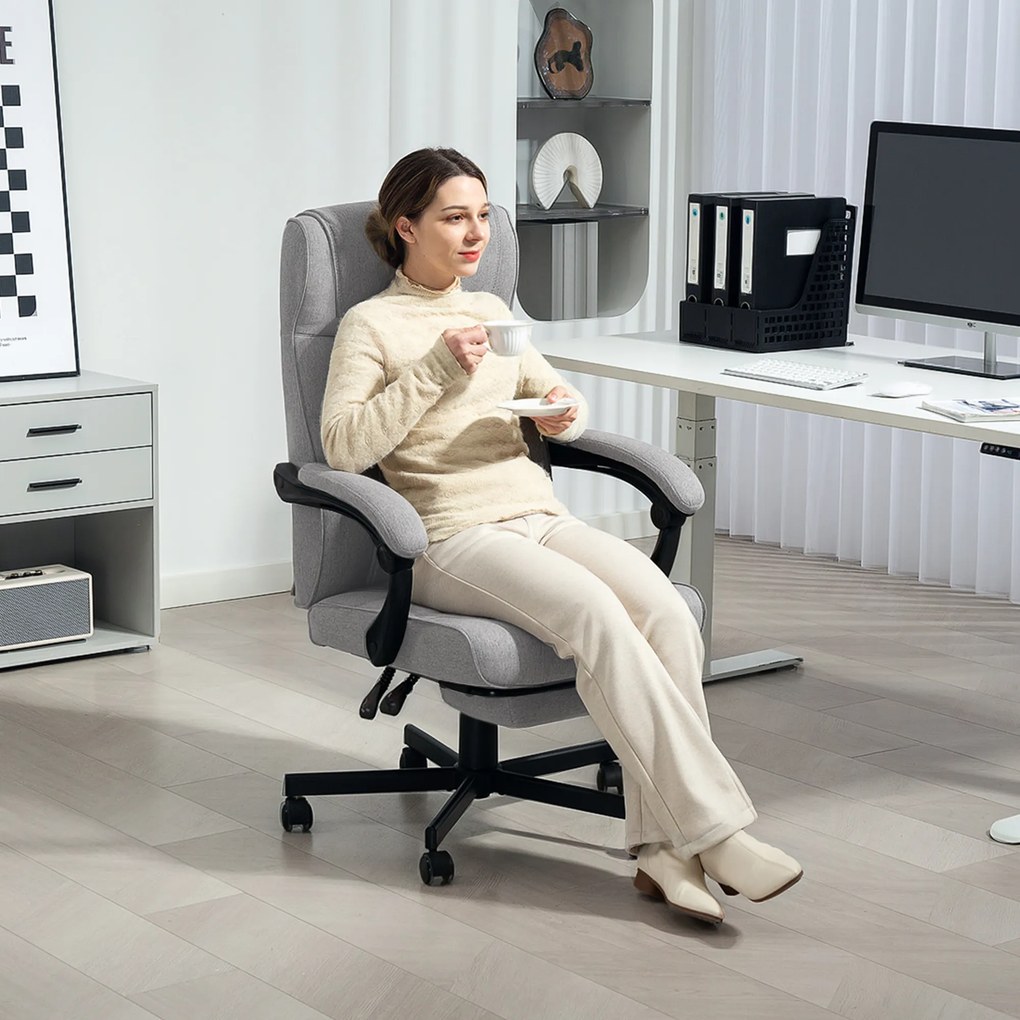 HOMCOM Scaun de birou cu funcție de masaj Scaun șefesc ergonomic cu funcție de relaxare Suport pentru picioare Gri | Aosom Romania
