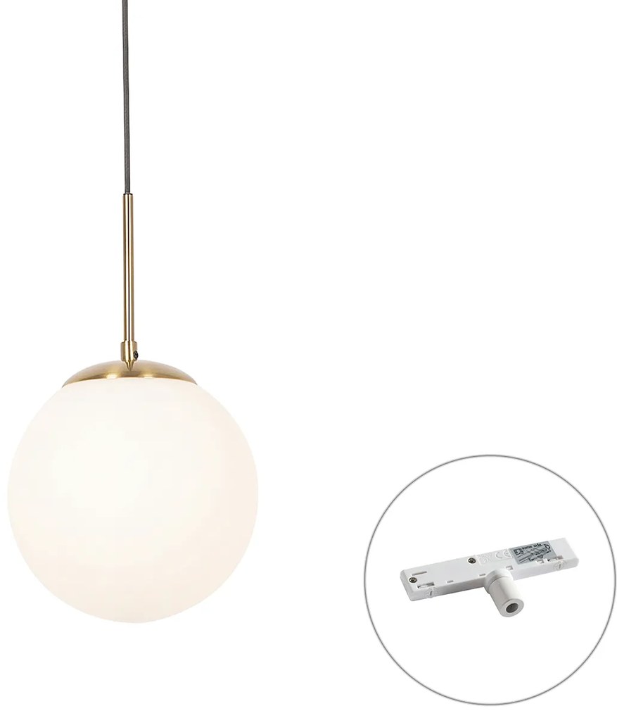 Lampă suspendată Art Deco aurie cu sticlă opal, incl. adaptor șină alb, monofazată - Slimline Flore