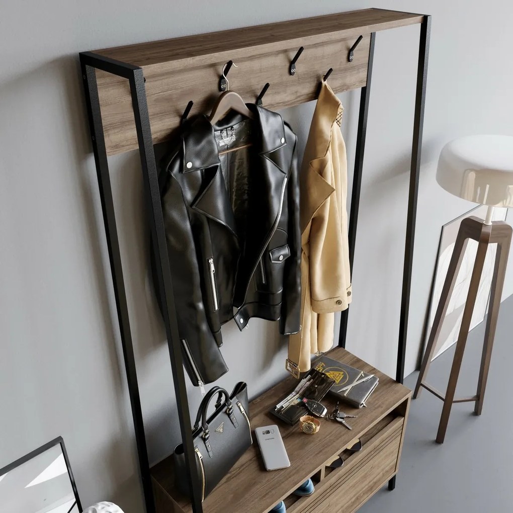 Cuier cu raft pentru încălțăminte Devin Walnut andBlack