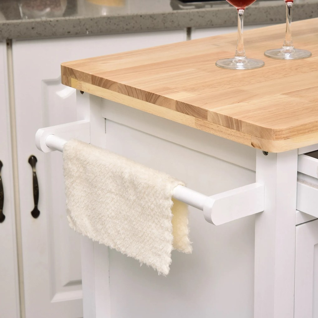 Carucior de bucatarie HOMCOM din lemn alb 65x48x90cm | Aosom RO