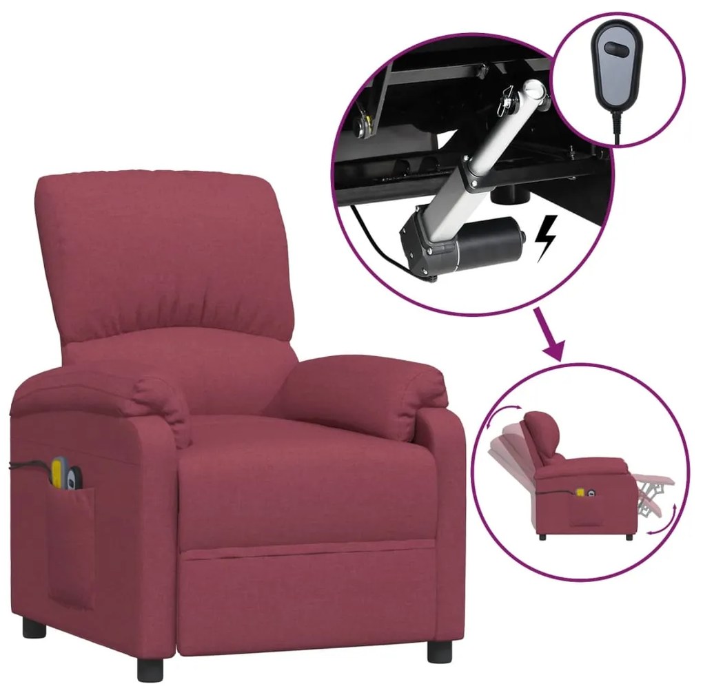 3073855 vidaXL Fotoliu de masaj electric rabatabil, roșu vin, textil