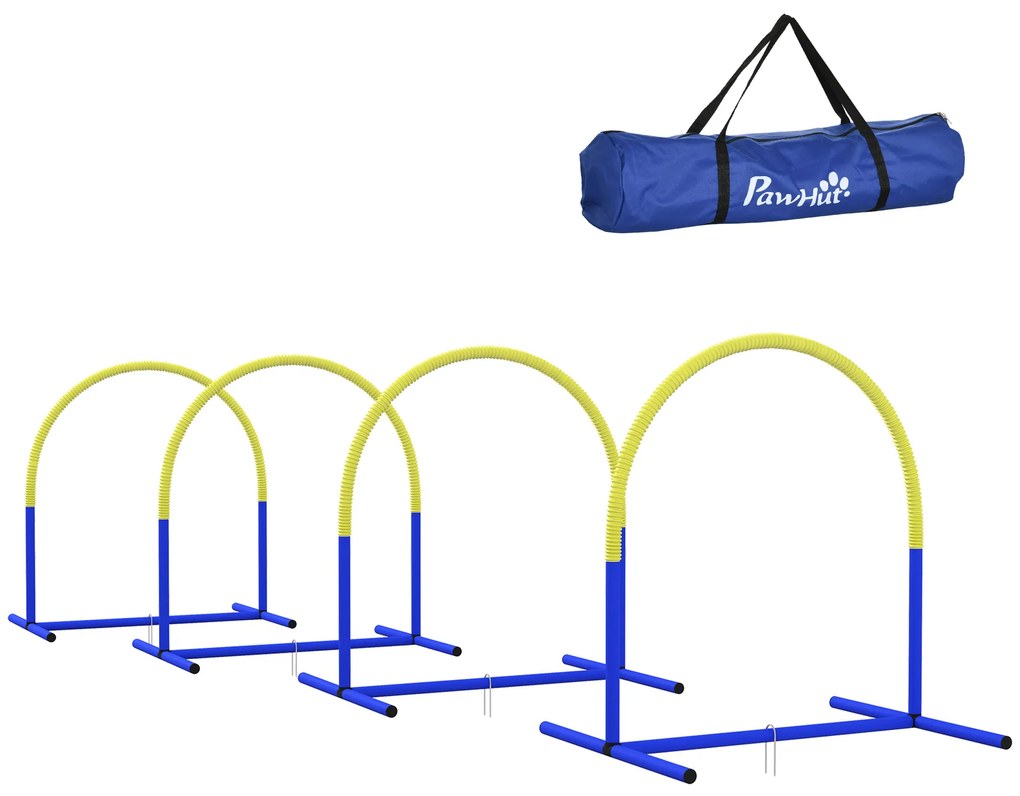 PawHut Set de Agilitate pentru Câini, Antrenament Câini, 4 arcuri, pentru începători, cu geantă de transport, albastru+galben, 88 x 64 x 95 cm | Aosom Romania