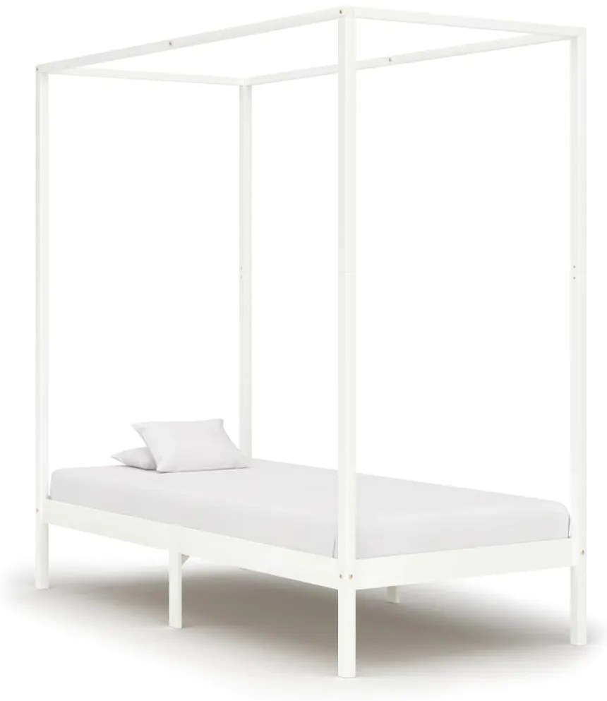 vidaXL Cadru pat cu baldachin, alb, 100 x 200 cm, lemn masiv de pin