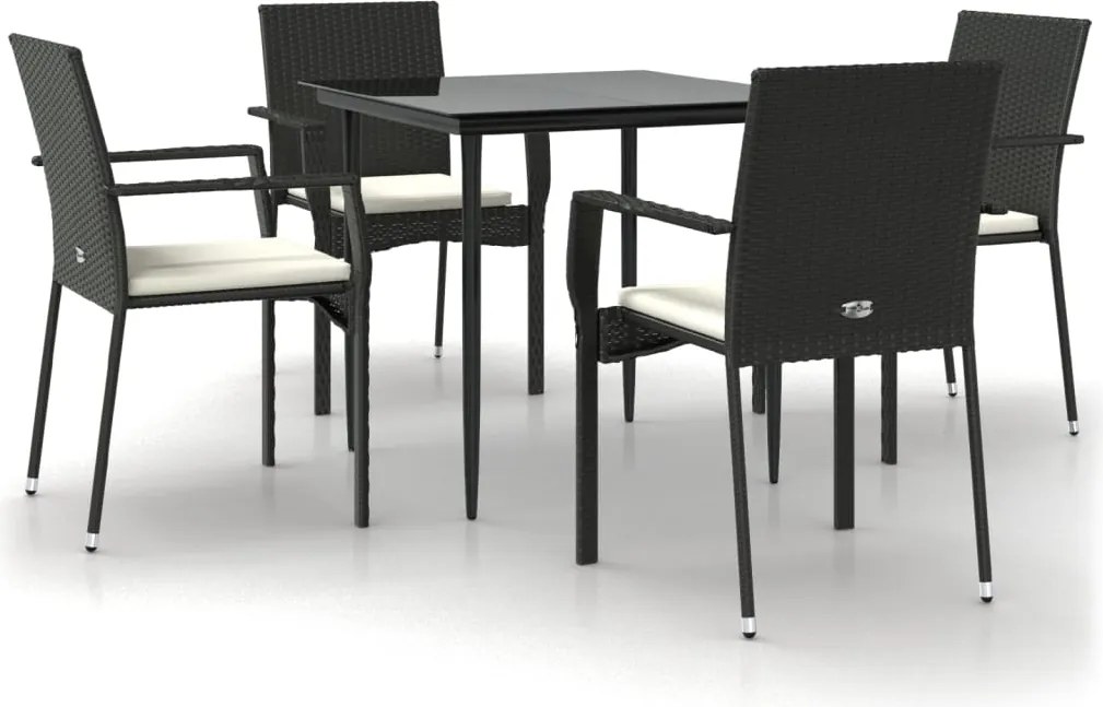vidaXL Set mobilier de grădină cu perne, 5 piese, negru, poliratan