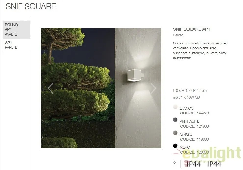 Aplica moderna iluminat exterior IP44 SNIF AP1 SQUARE 144276
