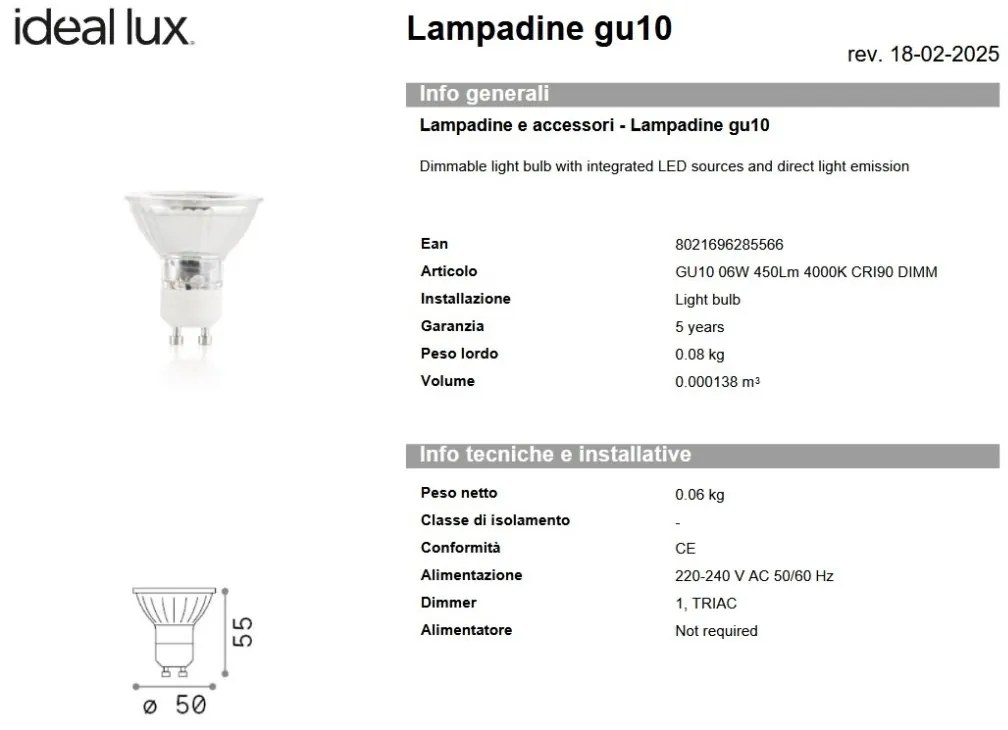 Bec LED dimabil, Gu10 06W 450lm 4000K cri90 dimm