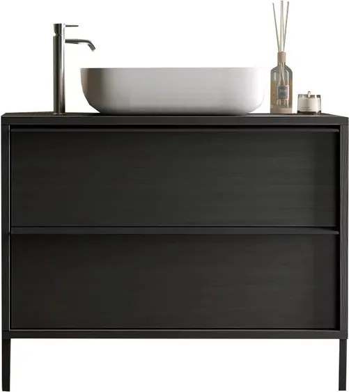 Set dulap baza si lavoar pe pardoseala negru LC Mobili Italia Steel 105x78x43 cm