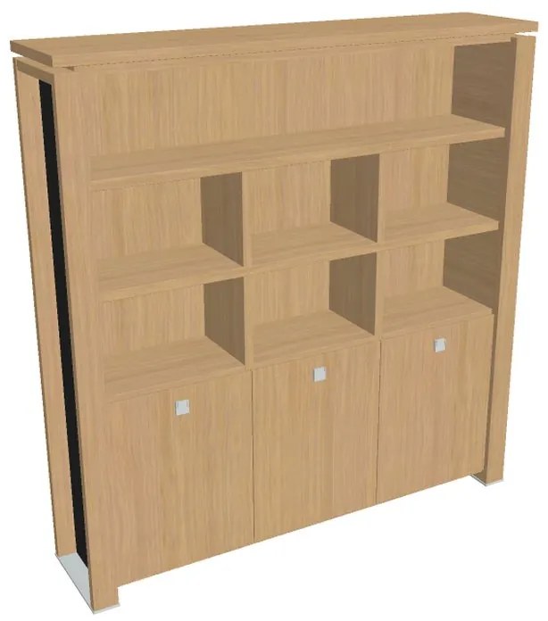 Dulap înalt Verno+ S 200 x 46 x 210 cm, cu rafturi, stejar deschis / negru