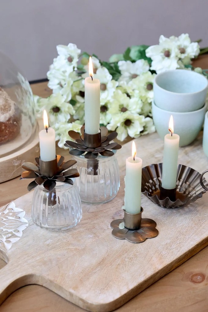Suport pentru lumanare, din metal, H7cm, Flower