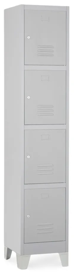 Dulap metalic - 4 cutii, 38 x 45 x 195 cm, picioare fixe, încuietoare cilindrică, gri deschis - ral 7035